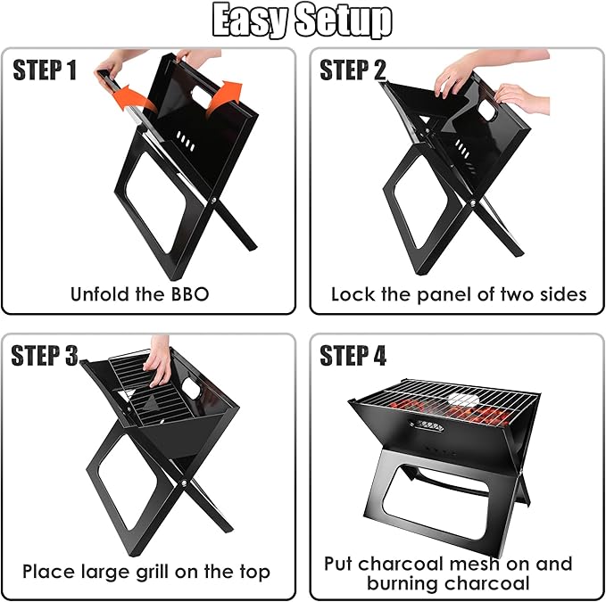 TeqHome Camping Campfire Grill, 17 Inch Portable Folding Charcoal Grills, Heavy Duty Fire Pit for Backpacking, Picnic, Bonfire, Patio, Backyard & Outdoor Cooking
