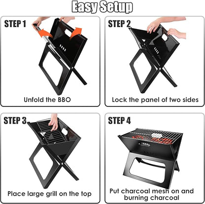 TeqHome Camping Campfire Grill, 17 Inch Portable Folding Charcoal Grills, Heavy Duty Fire Pit for Backpacking, Picnic, Bonfire, Patio, Backyard & Outdoor Cooking