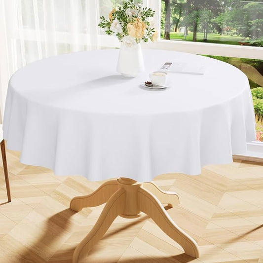Smiry Round Table Cloth 70 Inch, Waterproof Wipeable Vinyl Tablecloths Protector, Oil Spill Proof Plastic Table Cover for Dining, Picnic, Camping, Outdoor, White