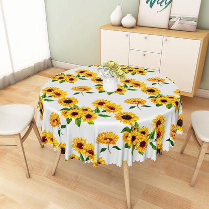 Sunflowers Table Cloth for Circle Tables 70 Inch Sun Flowers Table Cloth Perfect for Spring Home Decor Yellow Flower Waterproof Polyester Round Tablecloth for BBQ Camping Picnic Decor