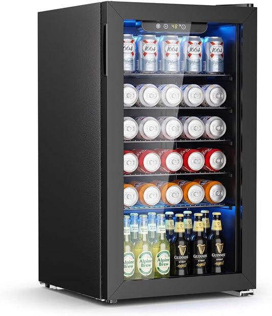 Antarctic Star Mini Fridge 130 Can Beverage Refrigerator Cooler with Glass Door,Adjustable Shelves & Digital Temperature for Soda Beer or wine fridge for Home, Office Bar 3.2cu.ft