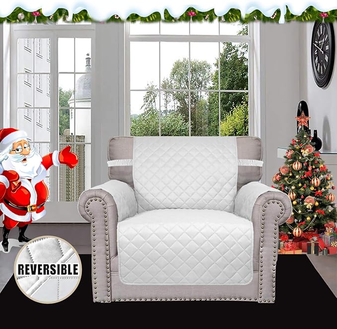 Easy-Going Chair Sofa Slipcover Reversible Sofa Cover Water Resistant Couch Cover Furniture Protector Cover with Elastic Straps for Pets Kids Children Dog Cat (Chair, White/White) | Machine Washable Slipcover For Dogs, Water Resistant Furniture Mat For...