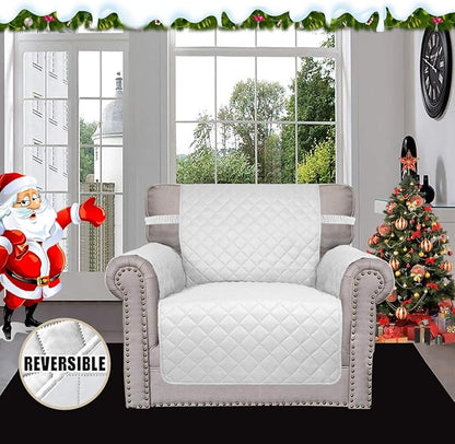 Easy-Going Chair Sofa Slipcover Reversible Sofa Cover Water Resistant Couch Cover Furniture Protector Cover with Elastic Straps for Pets Kids Children Dog Cat (Chair, White/White) | Machine Washable Slipcover For Dogs, Water Resistant Furniture Mat For...