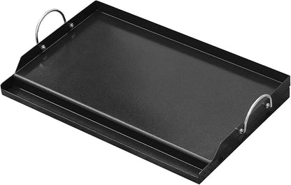 onlyfire 25" x 16" Ceramic Coated Non-Stick Flat Top Griddle Insert | Removable Handles, Wavy Ventilation, Grease Groove, For Gas and Charcoal Grills, Tailgating, Camping and Parties