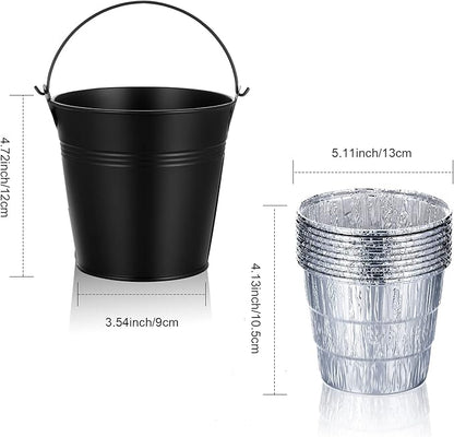 Patelai Drip Grease Bucket Can with 12 Pieces Disposable Foil Pads Grills Bucket Pads Wood Pellet Grills Replacement for Camp Wood Pellet Grill BBQ Accessories (Black)