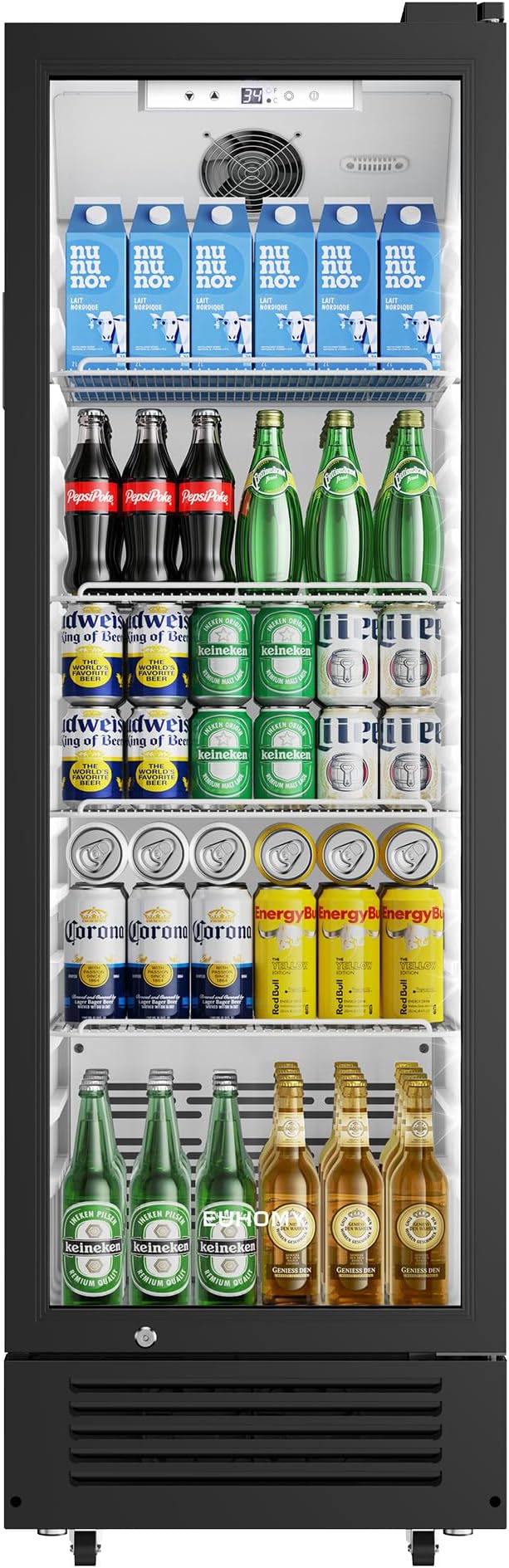 EUHOMY 9 Cu.Ft Commercial Beverage Refrigerator with Glass Door, Display Refrigerator LED Light & Adjustable Shelves, Commercial Refrigerator with Lock, Display Fridge for Bar, Office, Restaurant
