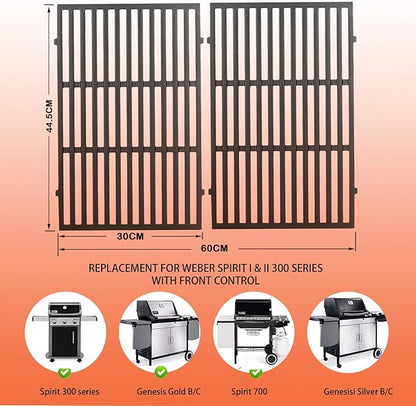 Spirit E310 7638 7639 Grill Grates for Weber Spirit E-310 300 Series E315 E320 E330 S310 S315 S320 S330 Gas Grill, 17.5" Cast Iron Cooking Grids, Replacement for Genesis Silver/Gold/Platinum B & C