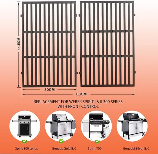 Spirit E310 7638 7639 Grill Grates for Weber Spirit E-310 300 Series E315 E320 E330 S310 S315 S320 S330 Gas Grill, 17.5" Cast Iron Cooking Grids, Replacement for Genesis Silver/Gold/Platinum B & C