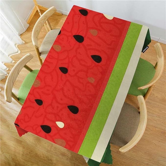 Swono Watermelon Table Covers 52x70 Inch Fruit Juice Seed Sliced Watermelon Wipeable Tablecloth Kitchen Dinning Tabletop Decoration, Table Cloth for Outdoor and Indoor Use