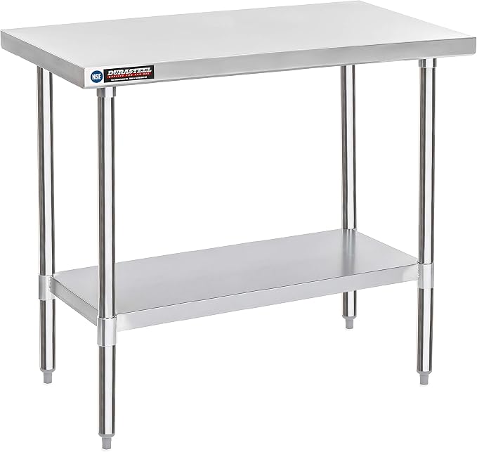 DuraSteel 30x48 Stainless Steel Work Table - NSF Certified Commercial Prep Table w/Adjustable Under Shelf - Kitchen Island, Outdoor Grill Stand, Laundry Folding & Garage Workbench - 350 lb Capacity