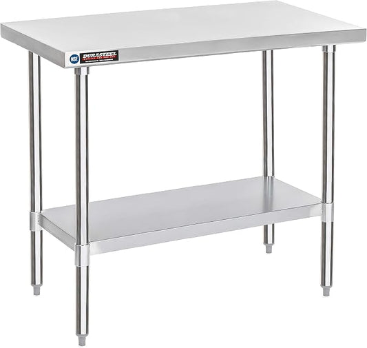 DuraSteel 30x48 Stainless Steel Work Table - NSF Certified Commercial Prep Table w/Adjustable Under Shelf - Kitchen Island, Outdoor Grill Stand, Laundry Folding & Garage Workbench - 350 lb Capacity