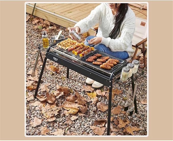 Portable Charcoal Grill for Camping BBQ Grills Outdoor Barbecue Grill, Stainless Steel BBQ Grill Rack with Stable Structure,67 * 30 * 81Cm-D