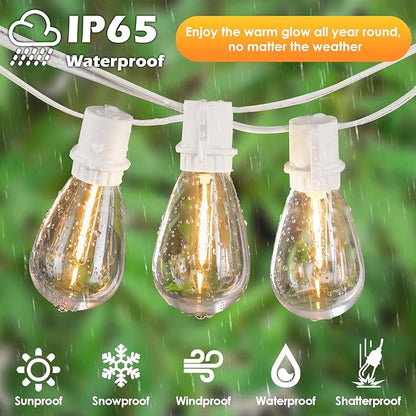 Larkvue 192FT(2x96FT) LED Outdoor String Lights, Linkable Patio Light with 60+3 2700K Waterproof Dimmable Hanging Bulbs for Pergola Cafe Wedding-White
