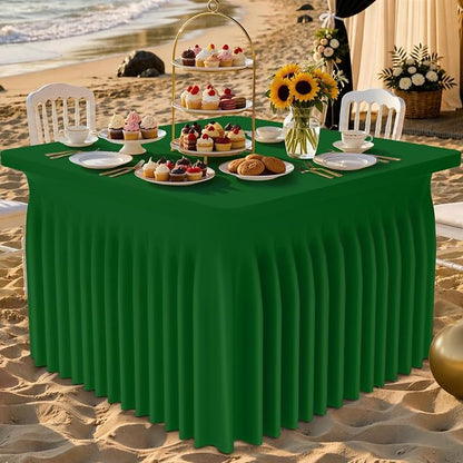 Smiry Spandex Elastic Fitted Table Cloth Skirt for 3FT Square Table | Stretch Washable Table Cloth, Banquet Table Cover for Wedding, Party, Indoor & Trade Shows, (Emerald Green, 36Lx36Wx30H)