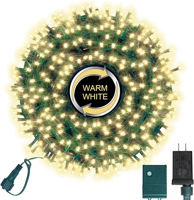 500 LED String Lights - Outdoor, 46ft, 500LED, Warm White, Plug-in Twinkle Fairy Lights with 11 Modes, Bedroom, Christmas