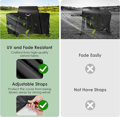 Grill Cover for Traeger Woodridge Pro/Elite Grills, Outdoor Waterproof BBQ Smoker Cover with Top Handles & Adjustable Straps, Pellet Grill Heavy Duty Accessory- 69x28x47 in, Black