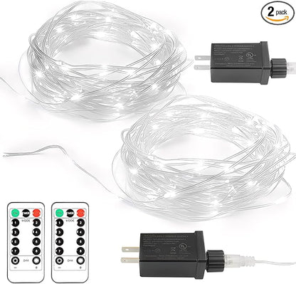 2 Pack Fairy String Lights Plug in, 33Ft 100 Micro Starry LED Outdoor String Lights with 8 Modes Timer Dimmable IP68 Full Waterproof Twinkle Lights for Bedroom Garden Christmas Home Decor (Cool White)