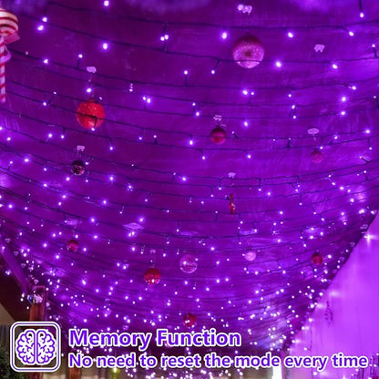 YEGUO 66ft 200 LED String Lights Outdoor Waterproof, Purple Christmas Lights Indoor, Twinkle Christmas Tree Lights Plug in with Timer Memory 8 Modes