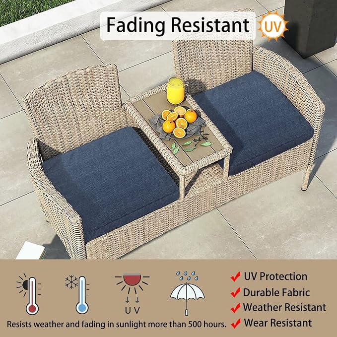 Magpie Fabrics Indoor Outdoor Cushion Cover Replacement 2 Pack, NO Insert! Water Repellent Slipcover with Ties Decor for Patio Garden Chair Seat Sofa Bench Wicker(Navy Blue Textured, 22x20x4 Inch)