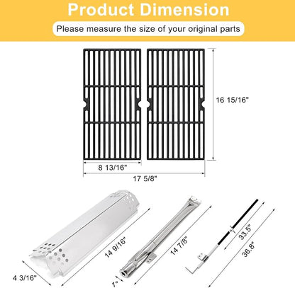 Grill Replacement Parts for Nexgrill 2 Burner 720-0864, 720-0864M, Cast Iron Grill Grates, Heat Plates, Burners and Igniters Kit for Nexgrill Parts 2 Burner