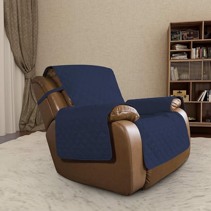 Easy-Going Oversized Recliner Cover Reversible Couch Cover Sofa Cover for Living Room Water Resistant Furniture Protector with Elastic Straps for Pets Dog (Large Recliner 27-29in, Navy/Ivory) | Machine Washable Slipcover For Dogs, Water Resistant Furni...