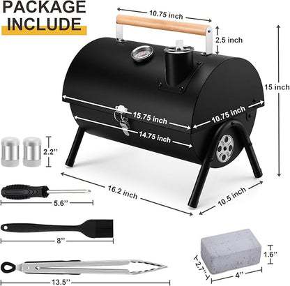 Joyfair Portable Charcoal Grill Set & Charcoal Chimney Starter, Small Tabletop Barbecue Grill with Accessories Tools for Outdoor Camping BBQ Grilling Backyard Party Cooking, Heavy Duty