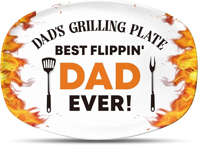R HORSE Melamine Grill Platter Gift for Dad, BBQ White Oval Serving Tray | Christmas Birthday Gift for Dad, Men, Father, Ideal for Appetizer, Dessert, Salad, Outdoor Indoor Cooking Party