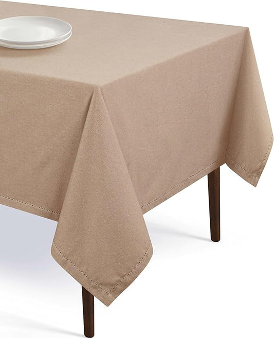 Tablecloth 52 x 70 Inch 100% Cotton Washable Rectangle Table Cover Decorative Table Cloths for Gifts, Dining, Buffet Parties & Camping - Beige Natural