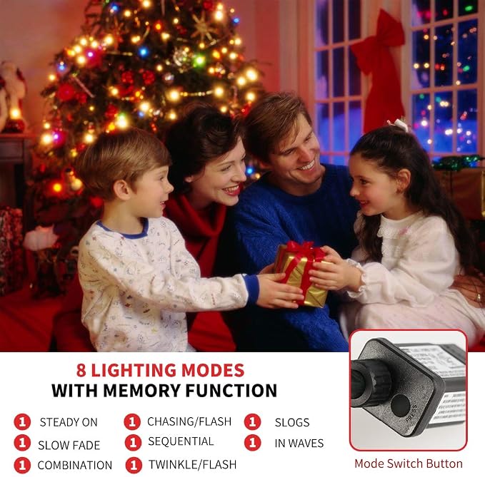 MZD8391 105FT 300LED Christmas Light Outdoor Indoor,Christmas Tree Light | Multicolor, 100% UL Listed, Waterproof, 8 Light Mode, Timer & Memory, 4 Sets End To End Connect, Christmas String Fairy Light