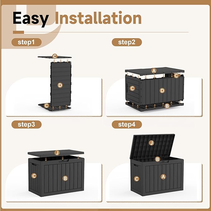55 Gallon Outdoor Storage Box Waterproof, Small Resin Deck Box with Lockable Lid, UV-Resistant and Weatherproof Outside Storage Bin for Patio Cushions, Garden Tool, Pool Accessories, Furniture, Pillow