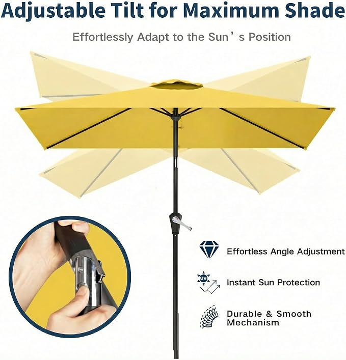 6.5' x 10' Rectangular Patio Umbrella Large Outdoor Market Umbrella w/UV Protection, Push Button Tilt and Crank Lift, Rectangle Table Umbrella for Garden, Deck, Pool, Patio, Sunshine Yellow