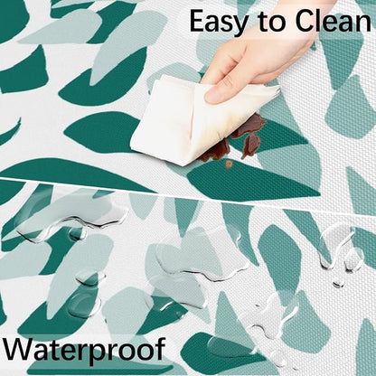 Fitted Round Tablecloth with Umbrella Hole and Zipper Abstract Nature Outdoor Elastic Table Cloth 45"-56" Oil-Proof Waterproof Green Nature Patio Table Cover for Picnic Party