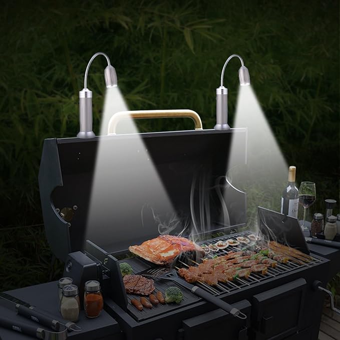 Magnetic Ultra-Bright Barbecue Grill Light LED Lights, Grilling Gifts for Men Dad, Flexible Gooseneck BBQ Light, Traeger Pit Boss Smoker Electric Grill Accessories, Built-in Batteries, 2Pack (Silvery)