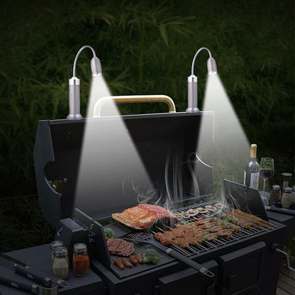Magnetic Ultra-Bright Barbecue Grill Light LED Lights, Grilling Gifts for Men Dad, Flexible Gooseneck BBQ Light, Traeger Pit Boss Smoker Electric Grill Accessories, Built-in Batteries, 2Pack (Silvery)