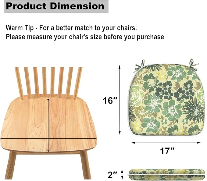 DYTXIII Set of 4 Outdoor Chair Cushions with Ties,Water Repellent Patio Chair Pads 17"x 16" for Outdoor Furniture,Round Corner Seat Cushions for Garden Yard Kitchen Green Rose