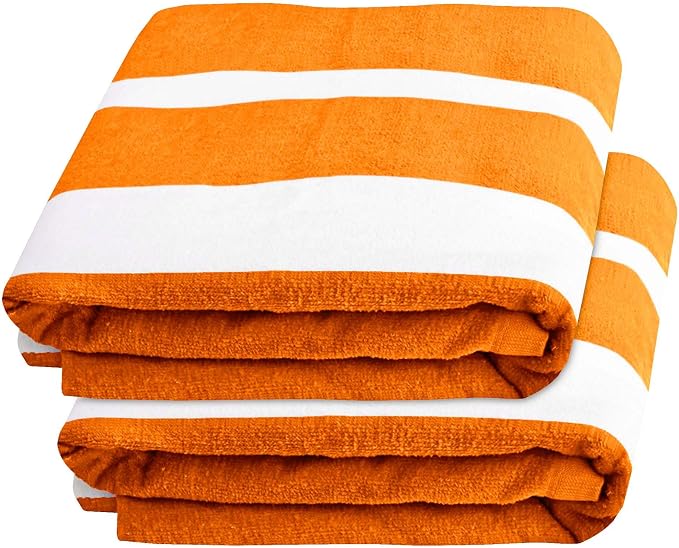 Superior Cabana Cotton Lounge Chair Cover, Outdoor Towel/Chaise Furniture Covers, Terry Cloth, Beach, Spa, Swim Accessories, Pool Chair Cover, Soft, Quick Drying, 32" x 102", Set of 2, Orange