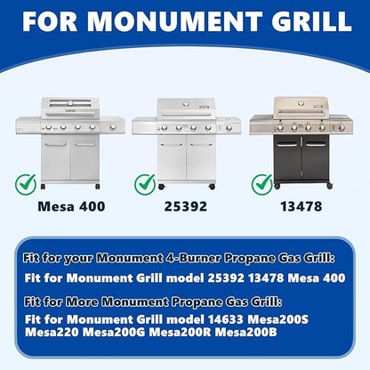 SafBbcue Replacement Parts for Monument Mesa 400, 25392 and 13478, A005 Cast Iron Griddle and 98888 Stainless Steel Grill Grates for Monument Grills 4-Burner Propane Gas Grill Accessories