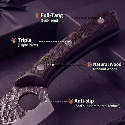 Butcher Knife, Hand Forged Serbian Chef Knife & Meat Cleaver & Viking Knife, Food Cutting Kitchen Knife for Home, Outdoor Cooking, Camping BBQ Gift for Men