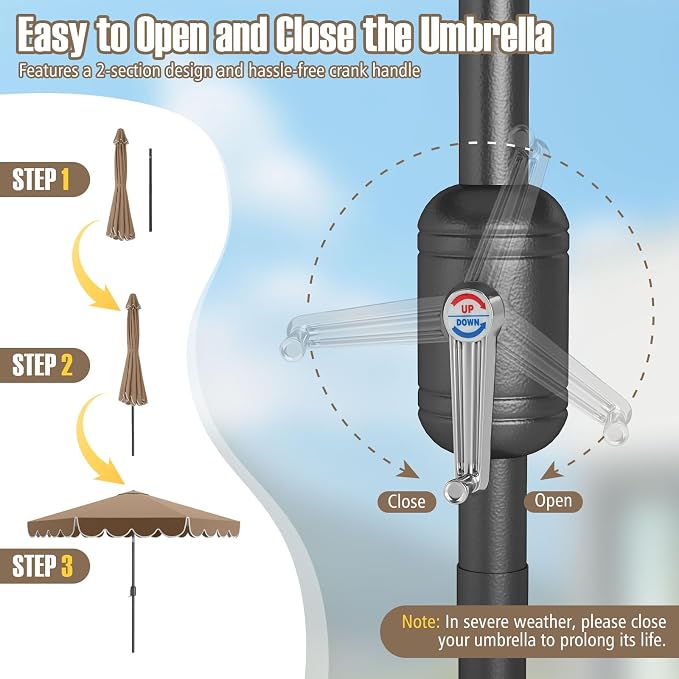 Tangkula 10 FT Patio Umbrella, 2-Tiers Scalloped Outdoor Table Market Umbrella with Tilt Adjustment, Crank, 8 Sturdy Ribs for Pool, Deck, Backyard (Coffee)