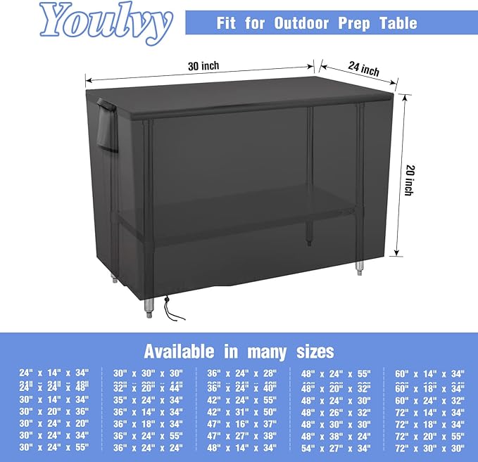 Outdoor Prep Table Cover 30 Inch,Waterproof Patio Outdoor Stainless Steel Metal Grill BBQ Table Cart Cover Dustproof Windproof All Season Pretection for Outdoor Table - 30 x 24 x 20 Inch