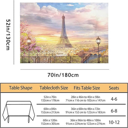 TKS MITLAN Sunset Pink Tablecloth Decor Paris Eiffel Tower Romance Table Cloth Dining Room Kitchen Table Cover 52 x 70 Inch Oblong/Rectangle