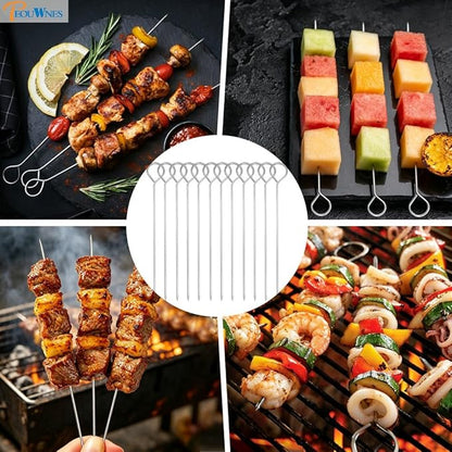 20 PCS 14 Inch Stainless Steel BBQ Kabob Skewers, Metal Kebob Sticks Reusable Grilling Skewers for Turkey, Shrimp, Chicken, Fruit, Vegetable, Meat, Beef