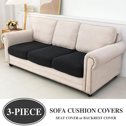LA MEACK Couch Cushion Covers Seat Cushion Cover Stretch Couch Cover Separate Sectional Sofa Slipcovers Furniture Protector(3 Pieces for Seat or Sofa Backrest, Black)