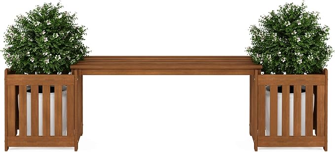 FURINNO FG19455 Tioman Hardwood Outdoor Lifestyle Flowerbox with Bench, Natural