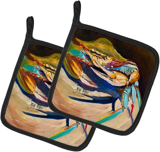 Caroline's Treasures JMK1258PTHD Crab to Claw UP Crab Pair of Pot Holders Kitchen Heat Resistant Pot Holders Sets Oven Hot Pads for Cooking Baking BBQ, 7 1/2 x 7 1/2