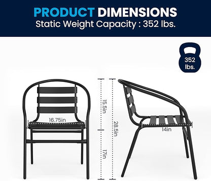 Flash Furniture 5-Piece Patio Dining Set with 31.5" Square Glass Metal Table and 4 Stackable Slat Back Chairs, Indoor/Outdoor Bistro Set, Black