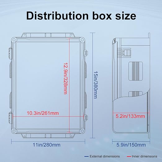 Namunanee Outdoor Electrical Junction Box, ABS Water Resistant Enclosure with Internal Mounting Panel & Hinged Cover (15" H x 11" L x 6" W)
