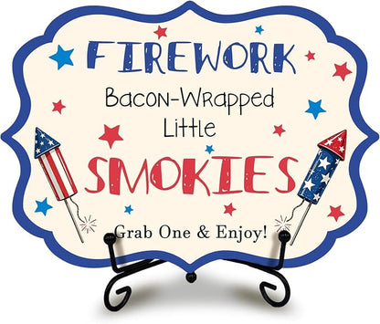 Independence Day Wooden Hot Dog Sign with Metal Stand, Patriotic 5 x 7 Inch Buffet Table Decor for BBQ Party, Restaurant, Food Truck, Table top Food Display - A07