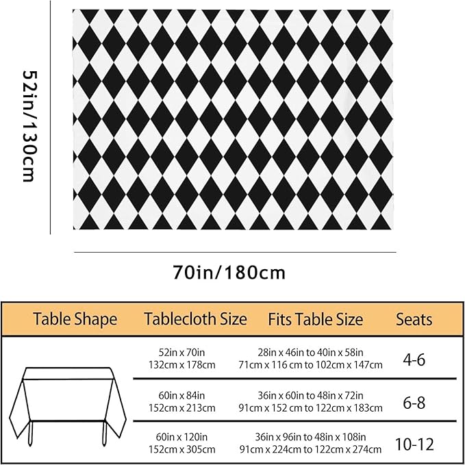 TKS MITLAN Diamond Decorative Rectangle Tablecloth Black White Diamond Pattern Polyester Table Cloths Kitchen Table Cover for Dining BBQ Picnic Coffee Table 52 x 70 Inch 4-6 Seats