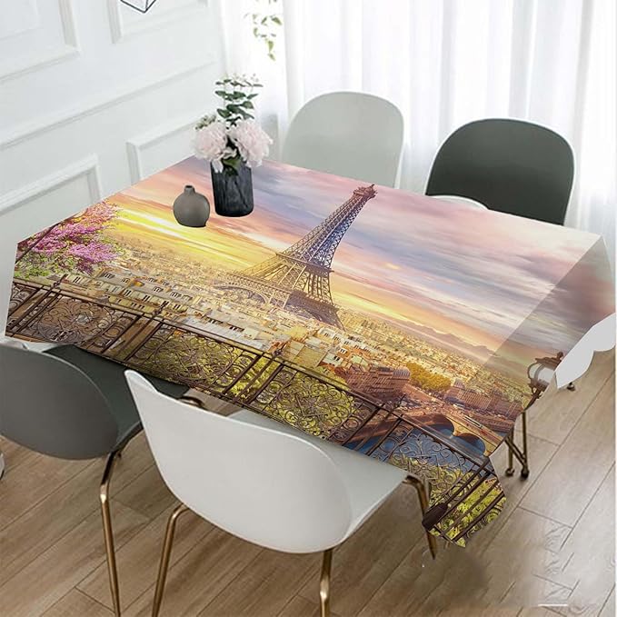 TKS MITLAN Sunset Pink Tablecloth Decor Paris Eiffel Tower Romance Table Cloth Dining Room Kitchen Table Cover 52 x 70 Inch Oblong/Rectangle